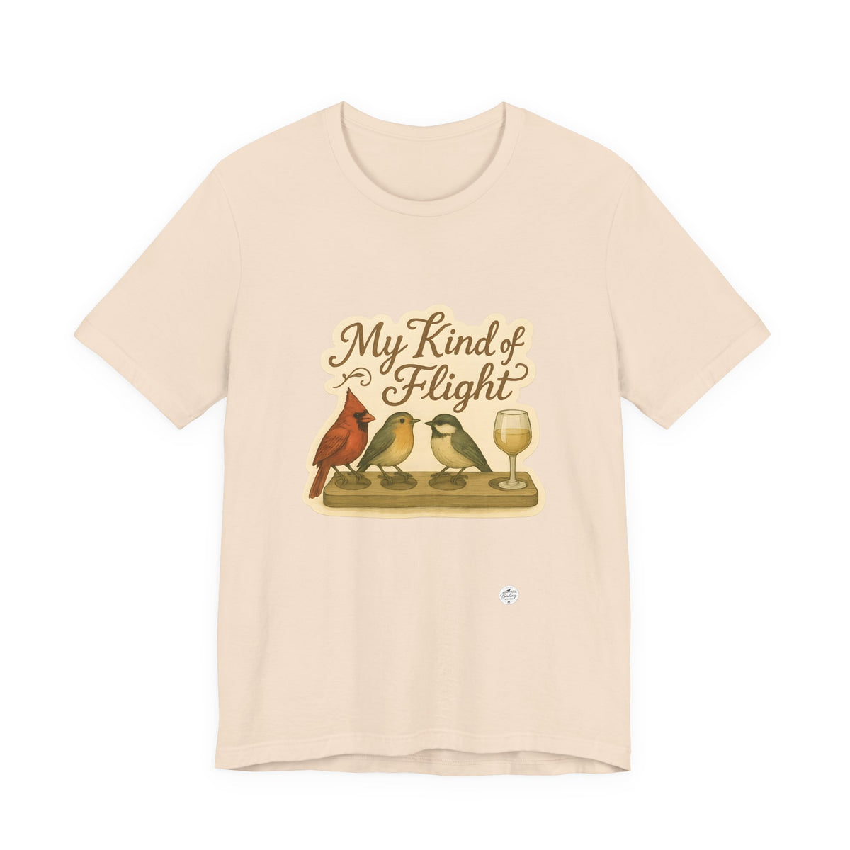 My Kind of Flight watercolor songbird tasting board t-shirt in soft cream for wine lovers