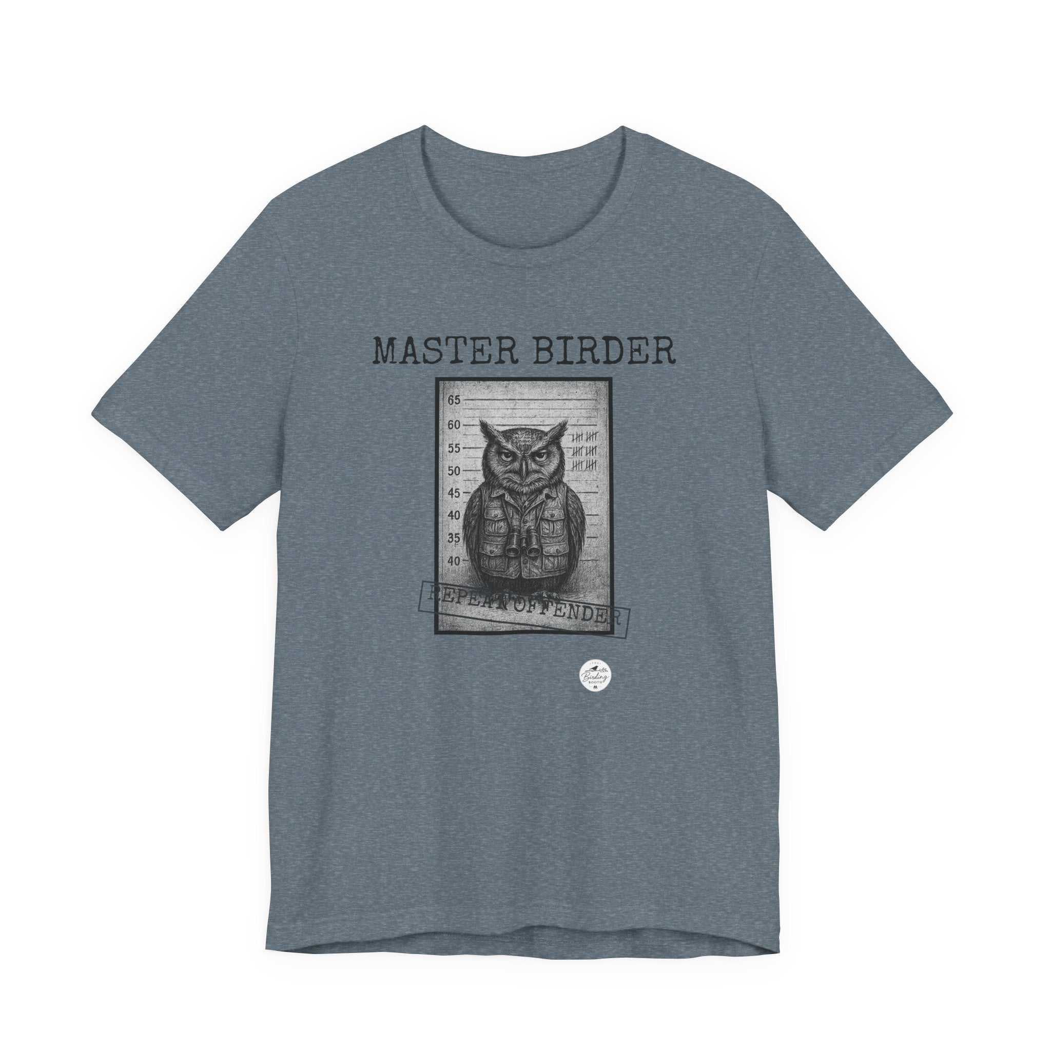 Master Birder Repeat Offender funny birding mugshot t-shirt in heather slate