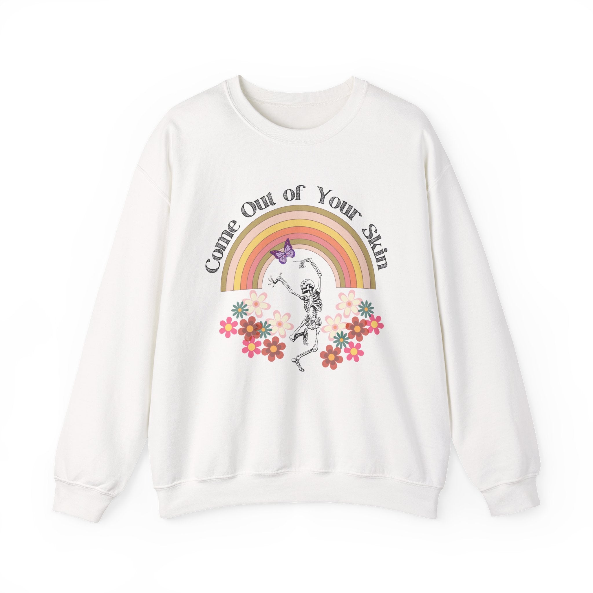 Witty Skeleton "Come Out of Your Skin" Retro Halloween Crewneck, Vintage Floral Skeleton Halloween Sweatshirt, Retro Fall Crewneck