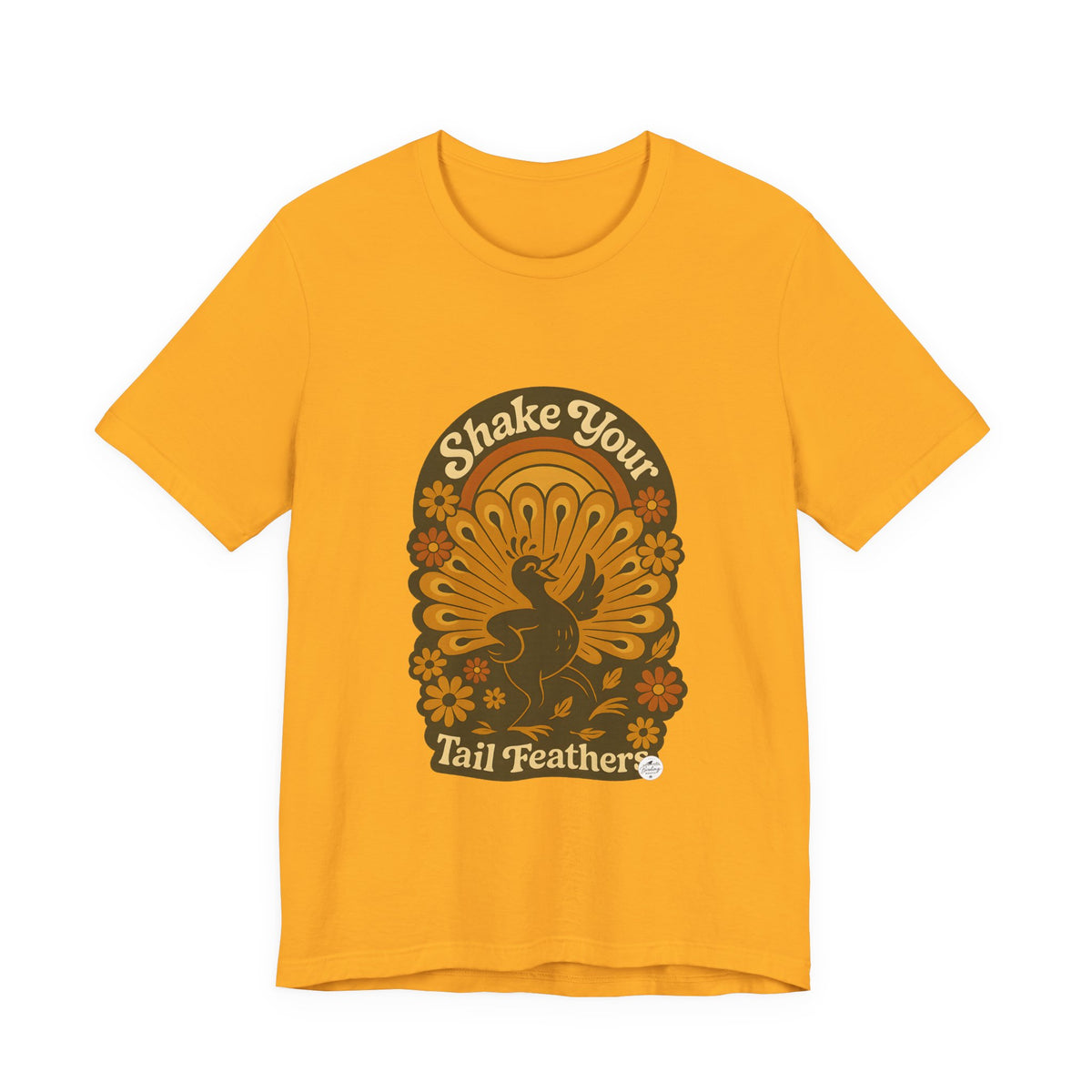 Shake Your Tail Feathers retro 70s dance bird t-shirt in gold