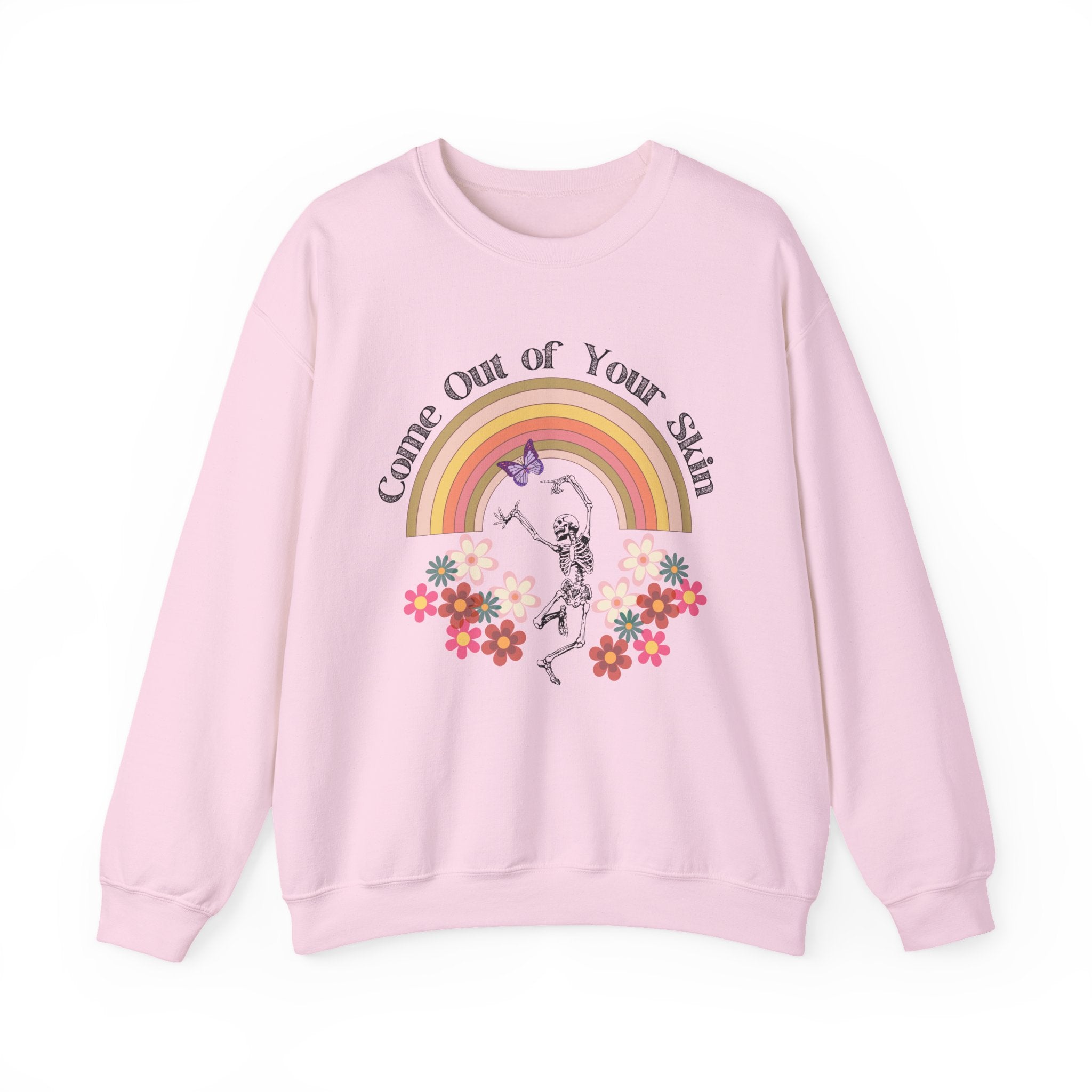 Witty Skeleton "Come Out of Your Skin" Retro Halloween Crewneck, Vintage Floral Skeleton Halloween Sweatshirt, Retro Fall Crewneck