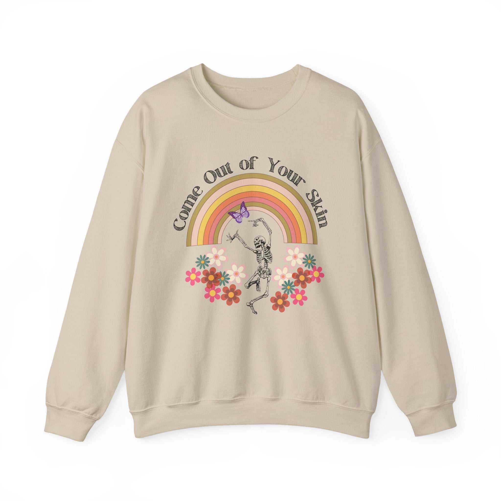 Witty Skeleton "Come Out of Your Skin" Retro Halloween Crewneck, Vintage Floral Skeleton Halloween Sweatshirt, Retro Fall Crewneck